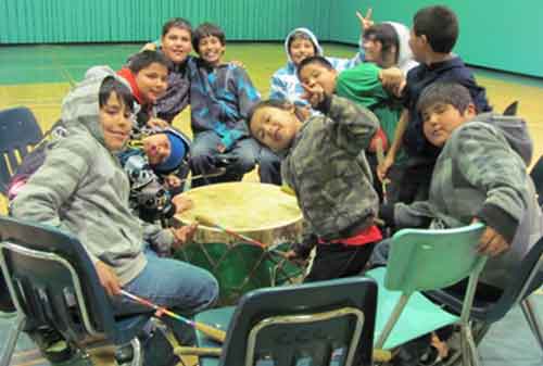 Participants in the Cowessess First Nation Drum and Share Program