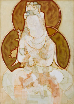 Anthony Thorn - Etchen Bodhisattva (1969). Gesso, egg shells and marble dust.