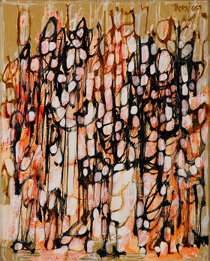 Anthony Thorn - Sketch for a Figure Composition (1964). Acrylic and gold paint on masonite.