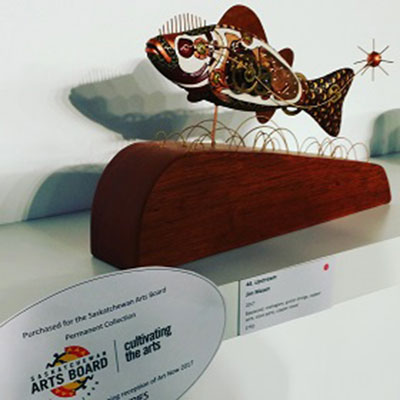 Jim Mason - Upstream (2017), balsa wood, mahogany, guitar strings, copper wire, clock parts, copper sheet
