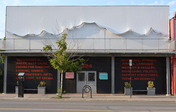 Justin Langlois - An incomplete glossary of sustenance, AKA artist-run (2017). Billboard: Marie Lannoo - Artificial Aurora (2017).