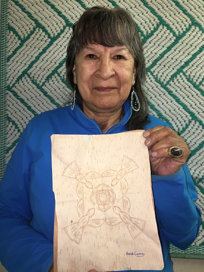 Rosella Carney with one of her birch bark bitings