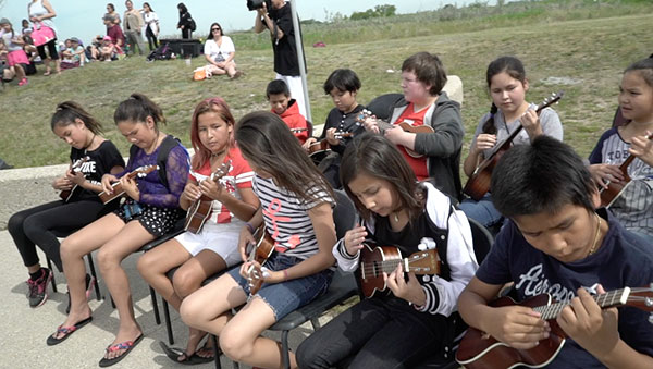 Students from St. Frances Cree Bilingual School perform at 2018 National Indigenous Peoples Day at Wanuskewin Heritage Park