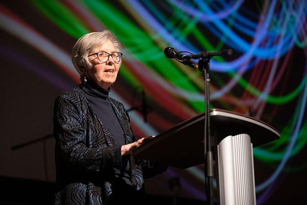 Martha Cole giving her acceptance speech for the Lieutenant Governor's Lifetime Achievement Award at the 2019 Saskatchewan Arts Awards