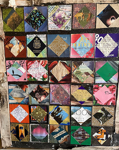 Remnants - A multi-coloured patchwork quilt-like collage made by Marjorie Beaucage