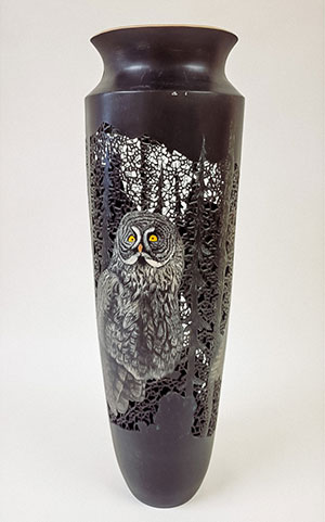 Frank Sudol - Owls (2006), Saskatchewan birch vase