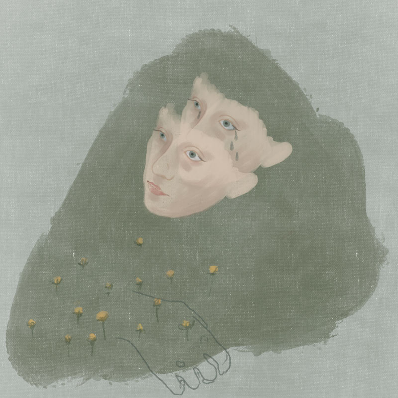 Edith Skeard - Marigold River - Artwork showing two mirrored faces
