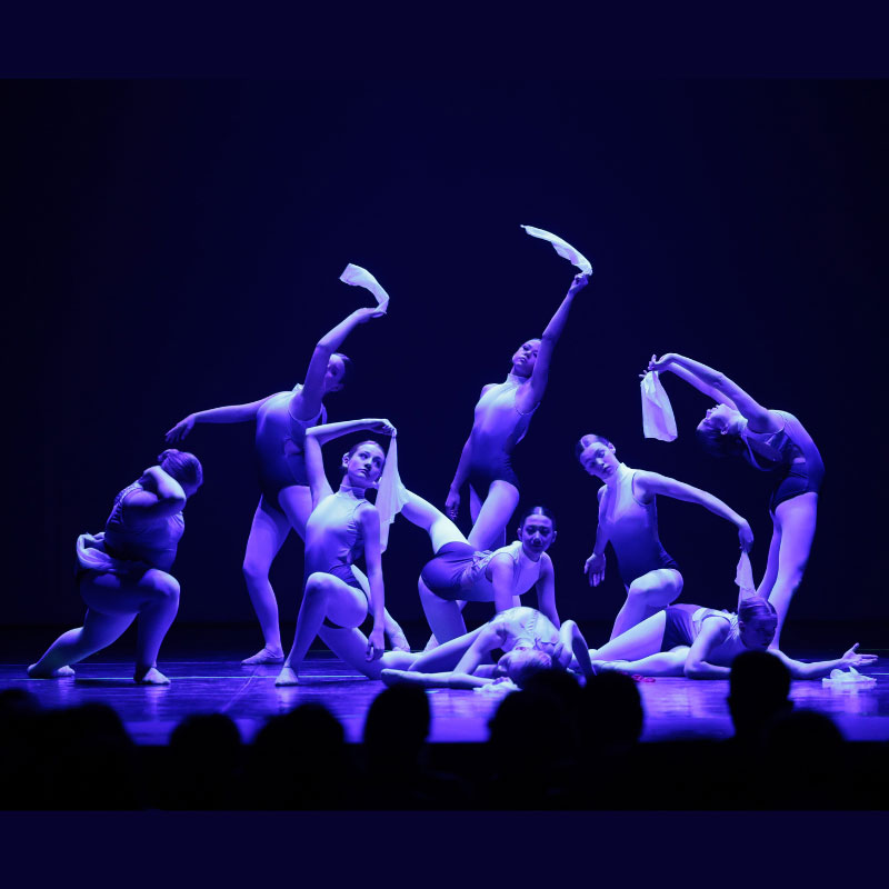 Michelle McMillan - Several dancers on a dark stage during a performance