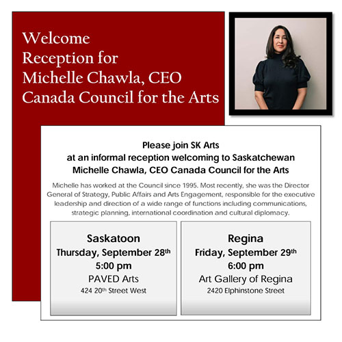 Welcome receptions for Michelle Chawla, CEO, Canada Council for the Arts